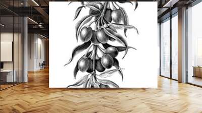 Goji berry hand drawing vintage engraving illustration black and white clip art isolated on white background Wall mural