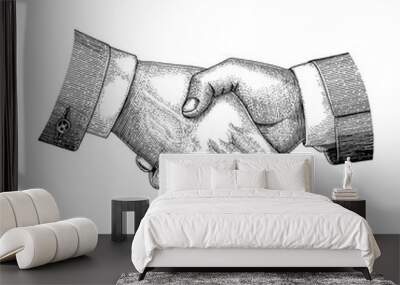 Handshake drawing vintage engraving style Wall mural