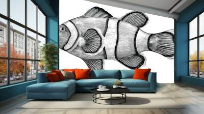 Nemo fish drawing vintage style by ink isolated on white background Wall mural