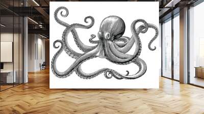 Octopus hand drawing vintage engraving illustration on white backgroud Wall mural