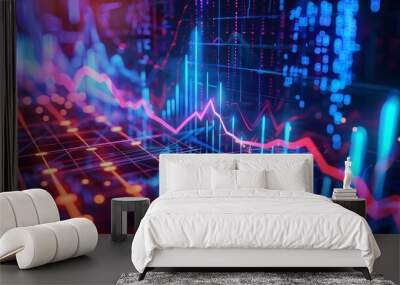 3D render icon Line graph tracking energy consumption with a playful narrative icon 3d analysis Wall mural