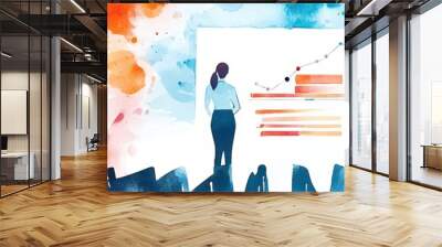 A professional woman analyzes data trends on a colorful graph, illustrating business growth and success in a modern setting. Wall mural