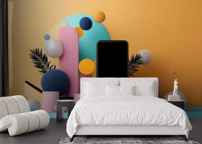 Abstract smartphone with colorful shapes. Wall mural