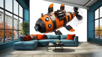 Futuristic orange submarine toy on a white isolated background. Wall mural