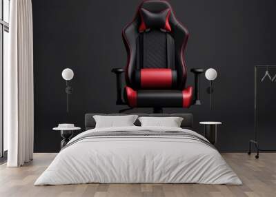 Gaming chair with red and black design, stylish and comfortable for extended sessions. Wall mural