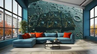 Graphic of Abstract art illustration of data flow on an electronic mainboard set against the moon s surface Wall mural