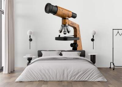 Wooden microscope on white isolated background. Wall mural