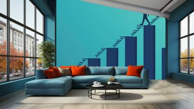 A bar chart where each bar acts as a stairway, with a figure stepping upwards, embodying the journey of growth and achievement Wall mural