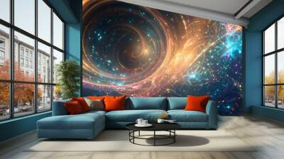 A cosmic adventure awaits, where light dances in mystical patterns, leading explorers to the heart of the universe's wonders. Wall mural