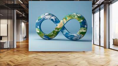 A symbolic infinity loop envelops the Earth, emphasizing the cyclical nature of recycling and sustainable living Wall mural