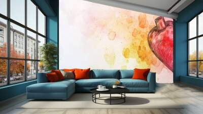 A vibrant watercolor heart surrounded by colorful splashes, perfect for conveying love and creativity in various projects. Wall mural