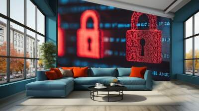 Colorful digital locks representing cybersecurity and data protection in a modern context. Wall mural