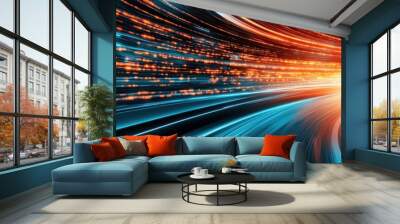 Dynamic light trails create a vibrant sense of motion, showcasing energy and speed in an abstract composition. Wall mural