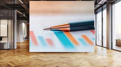 pen resting on a business graph, illustrating data analysis and financial trends in a professional setting. Wall mural