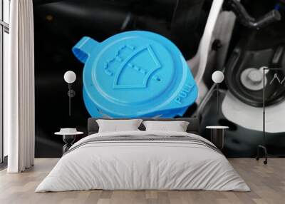 windshield washer fluid reservoir cap in engine room. Wall mural