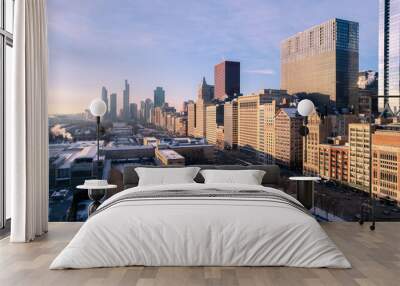 Cityscape aerial view of Chicago at sunrise. Wall mural