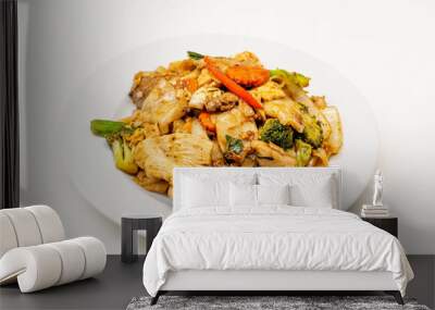 Drunken noodles or pad kee mao is a stir fried noodle dish on white background,Thai food. Wall mural