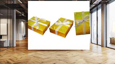 Gift boxes set wrap and ribbon with gold foil multicolor shiny w Wall mural