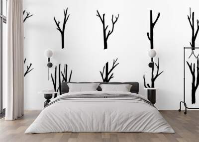 Black Branch Tree or Naked trees silhouettes set. Hand drawn isolated illustrations. Wall mural