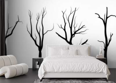 Set Black Branch Tree or Naked trees silhouettes vector. Hand drawn isolated illustrations. Wall mural