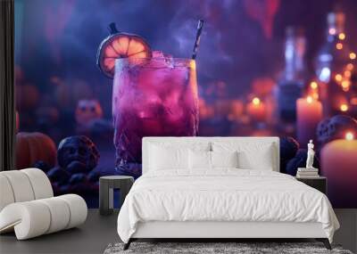 Halloween-themed cocktail recipes, 3D render, Triadic color scheme, spooky and delicious drinks Wall mural