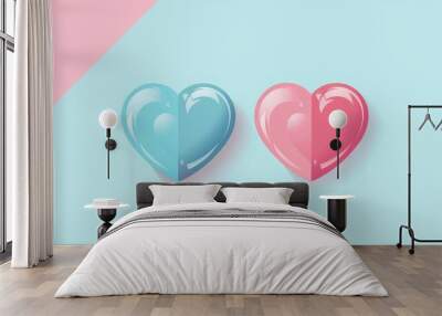 Heart-themed wallpaper flat design side view cute theme animation colored pastel  Wall mural