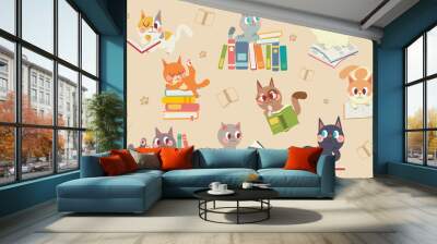 Cute cartoon cats character reading a book pack Wall mural