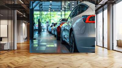 A dealership specializing in electric vehicles, modern and eco-friendly showroom Wall mural