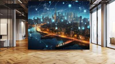 Business and economic growth on global business network, Data analysis of financial and banking, Stock, AI, Technology and data connection,. Wall mural