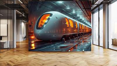 Hyperloop pod in a test tunnel, illustrating next-gen rapid transit systems Wall mural