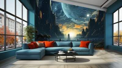 illustration with Wessuwan, nature elements, showcasing flowers, trees, animals, or landscapes, portraying the beauty and harmony of the natural world. Wall mural