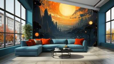 illustration with Wessuwan, nature elements, showcasing flowers, trees, animals, or landscapes, portraying the beauty and harmony of the natural world. Wall mural