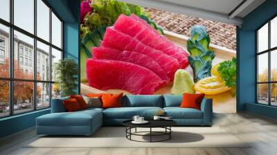 Japanese traditional food sashimi with salmon, tuna and shrimp s Wall mural