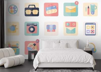 Modern flat design icons in pastel colors, perfect for web and app interfaces. Wall mural