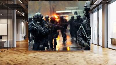 Special forces soldier police, swat team member. in action , Poster concept for police,Generated with AI security or military, Wall mural