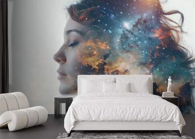 Starry Night Sky Silhouette Woman night sky filled with stars and galaxies Wall mural