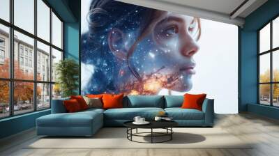 Starry Night Sky Silhouette Woman night sky filled with stars and galaxies Wall mural