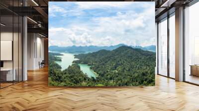 Aerial panorama of lake, mountain and forest at Krai Sorn view point, Khao Sok National Park. Wall mural