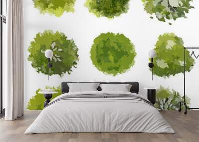 set of green trees top view for landscape plan and architecture drawing,element for garden and environment  Wall mural