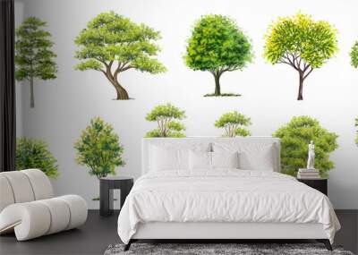 watercolor of tree side view isolated on white background for landscape  and architecture drawing, elements for environment and garden, painting botanical for section  Wall mural