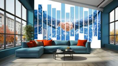 Multi exposure of businessman handshake for agreement partnership  after business deal sucess, commercial property investment together,collaboration and achievement concept. Wall mural