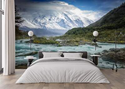 Big mountain with blue lake Wall mural