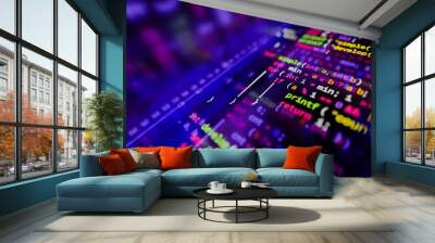 Coding programming developing typing script source languages symbols  project data software engineering IT technology computer abstract screen background. 3d rendering. Wall mural