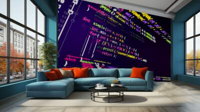 Coding programming developing typing script source languages symbols  project data software engineering IT technology computer abstract screen background. 3d rendering. Wall mural