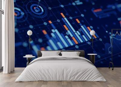 Financial data document graph chart report statistic marketing research development  planning management strategy analysis accounting. Financial business technology hologram concept. 3d rendering. Wall mural