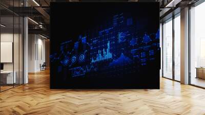 Financial data document graph chart report statistic marketing research development  planning management strategy analysis accounting. Financial business technology hologram concept. 3d rendering. Wall mural