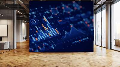 Financial data document graph chart report statistic marketing research development  planning management strategy analysis accounting. Financial business technology hologram concept. 3d rendering. Wall mural