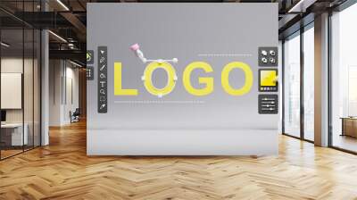 Graphic designer creative creator design logo artwork curve pen tool illustration equipment icons digital computer display workspace. Graphic design software. 3d rendering. Wall mural