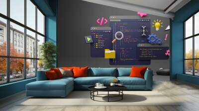 programmer developer typing script source languages coding symbols icon development project data pro Wall mural