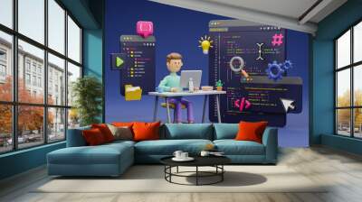 Programmer developer typing script source languages coding symbols  icon development project data programming software engineering IT technologies computer. 3d rendering. Wall mural